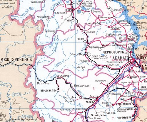 Карта республики хакасия с населенными пунктами подробная