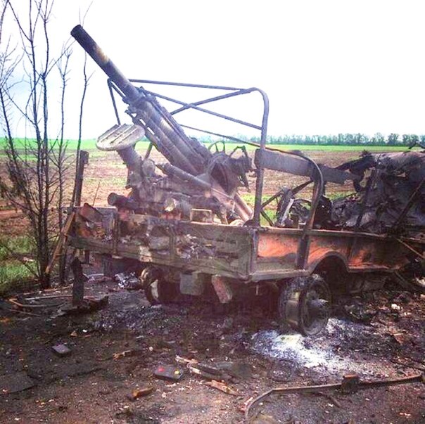 Украинский ГАЗ-66 и минометом. сожженый под Краматорском